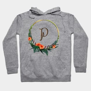 Circular frame with tropical flowers and girl figure on Letter P Hoodie